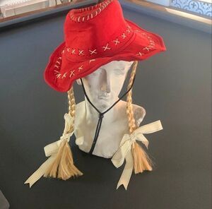 Halloween Cute red cowgirl hat with Braids